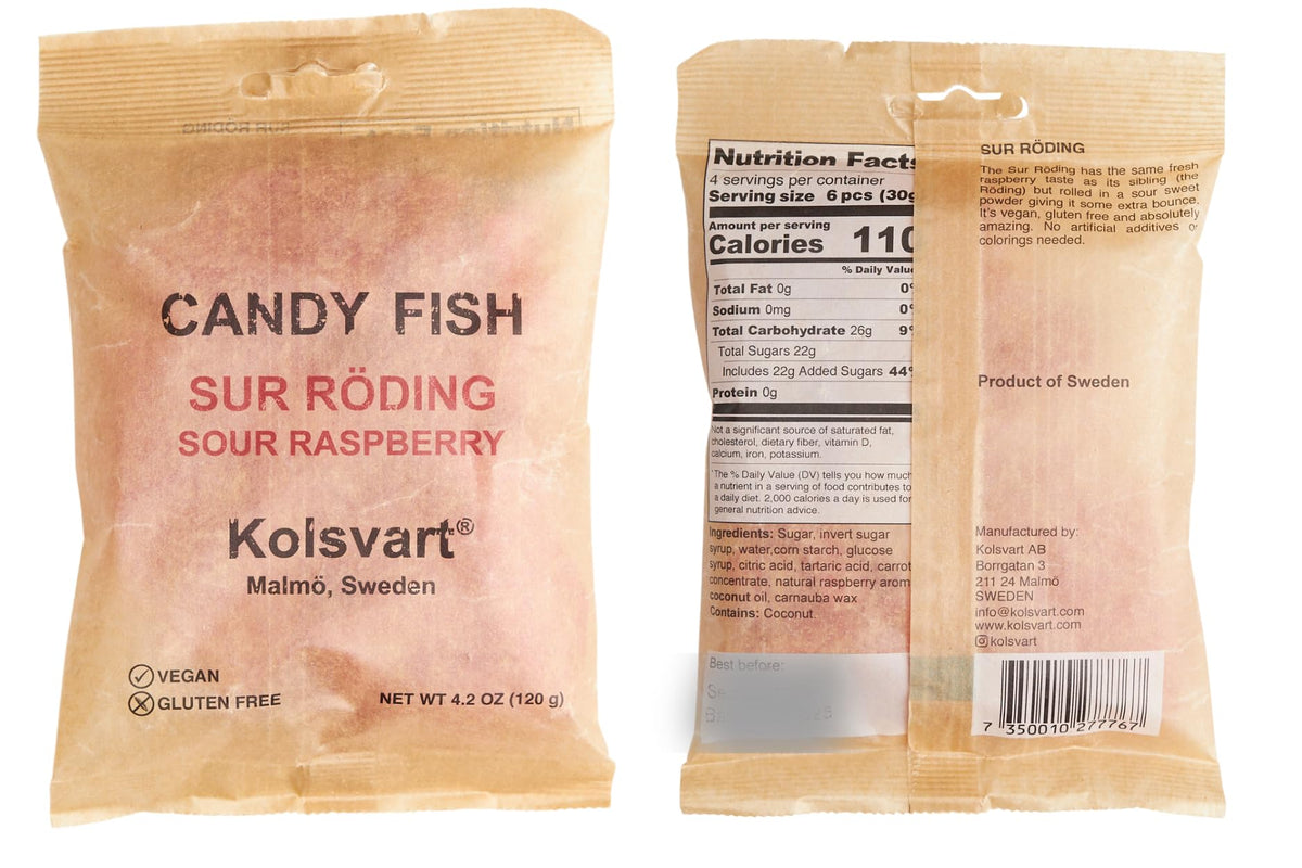 Kolsvart Sour Raspberry Swedish Candy – Vegan, Gluten-Free Gummies | Natural Raspberry Flavor | Pack of 5 (4.2 oz each)