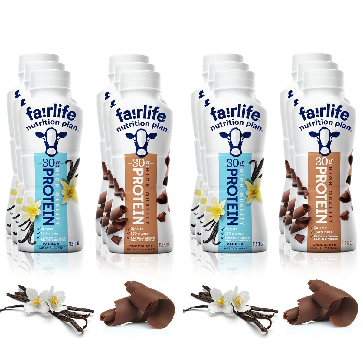 Kozy Home Fairlife Nutrition Protein Shakes — 12 Pack, 30g Protein, Low Sugar, Lactose-Free (Vanilla/Chocolate/Salted Caramel/Strawberry)