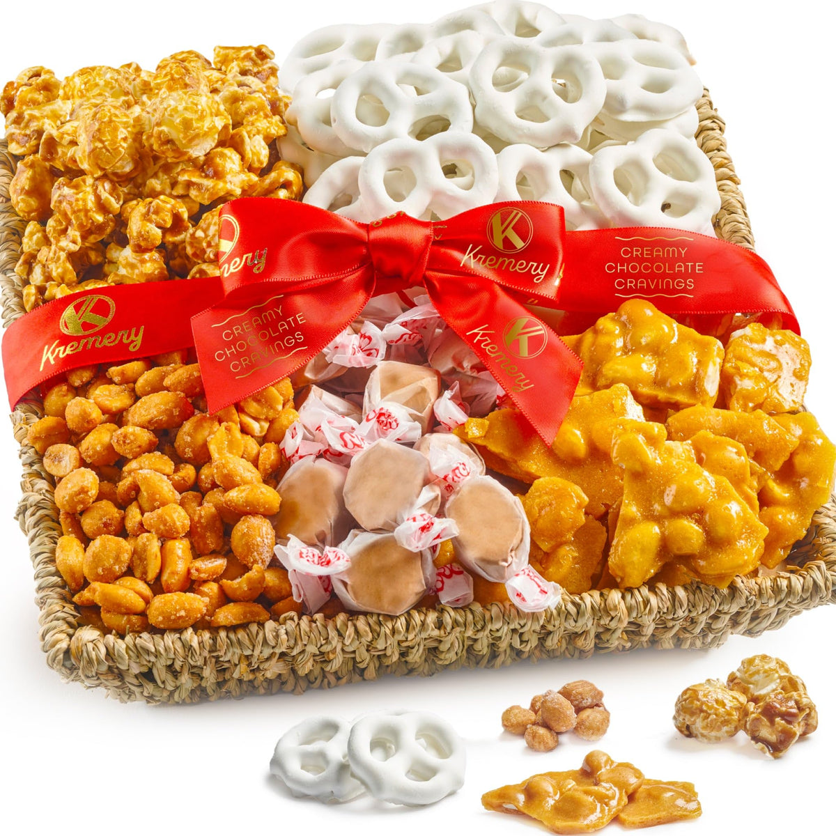 Kremery Creamy Chocolate Cravings Gift Basket – Seagrass Tray 1.5 lb | Nut Cravings