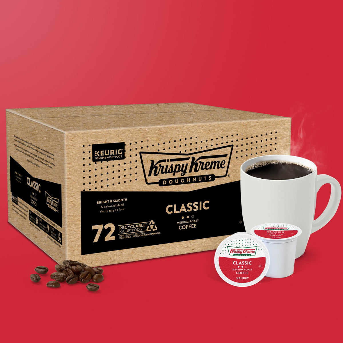 Krispy Kreme Classic Coffee Pods – Medium Roast Keurig K-Cup, Pack of 6 (72 Pods)