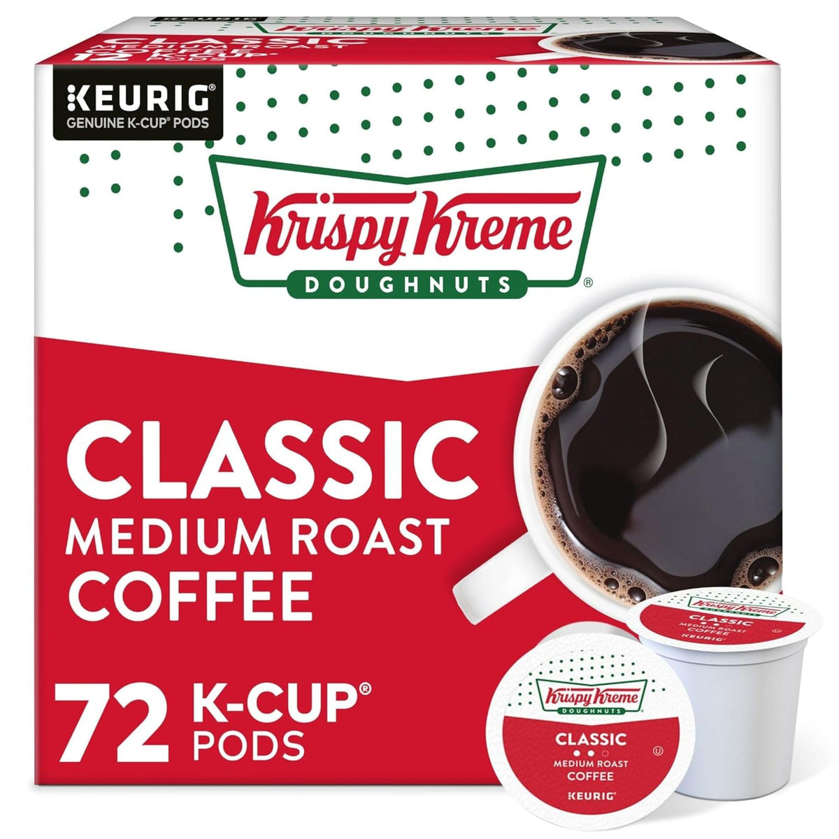 Krispy Kreme Classic Coffee Pods – Medium Roast Keurig K-Cup, Pack of 6 (72 Pods)