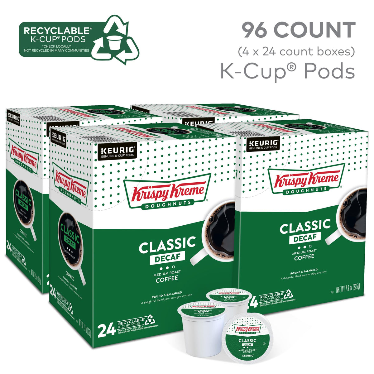 Krispy Kreme Classic Decaf K-Cups – Medium Roast, 96 Count | Keurig Compatible