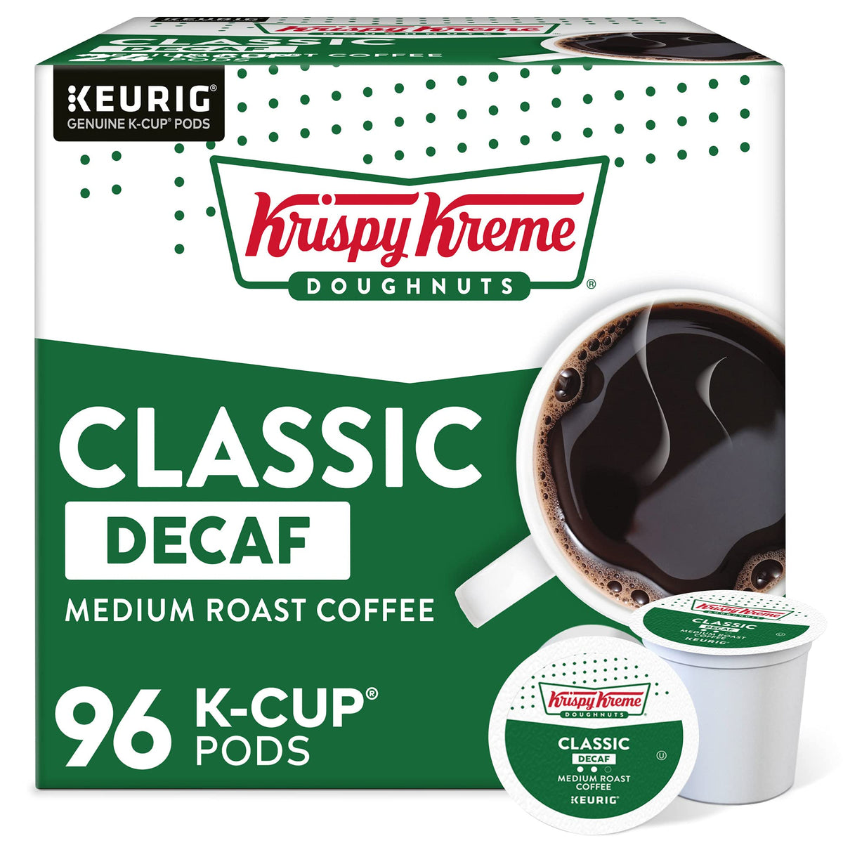 Krispy Kreme Classic Decaf K-Cups – Medium Roast, 96 Count | Keurig Compatible