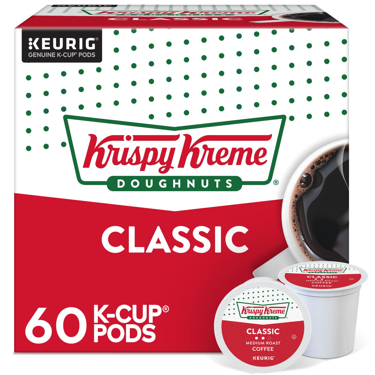 Krispy Kreme Classic Keurig Pods – Medium Roast Coffee, 60 Count (6 Packs)