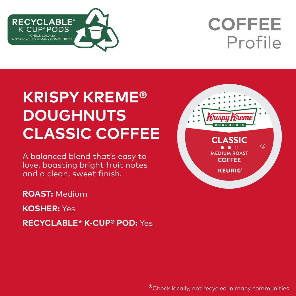 Krispy Kreme Classic Keurig Pods – Medium Roast Coffee, 60 Count (6 Packs)