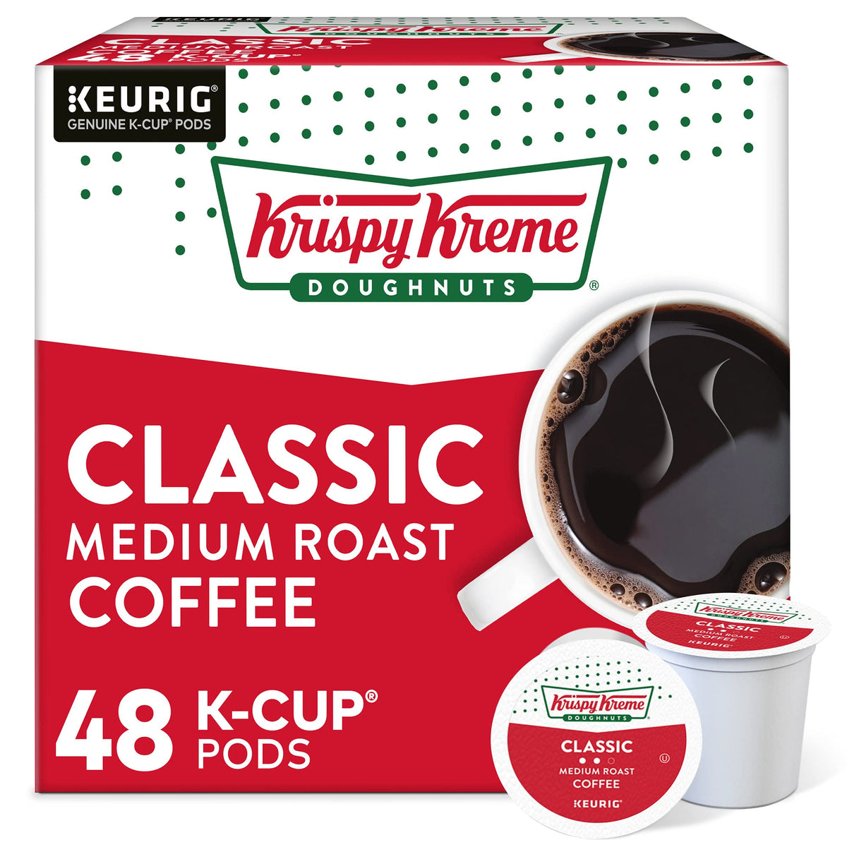 Krispy Kreme Doughnuts Classic Coffee K-Cup Pods – Medium Roast, 48 Count
