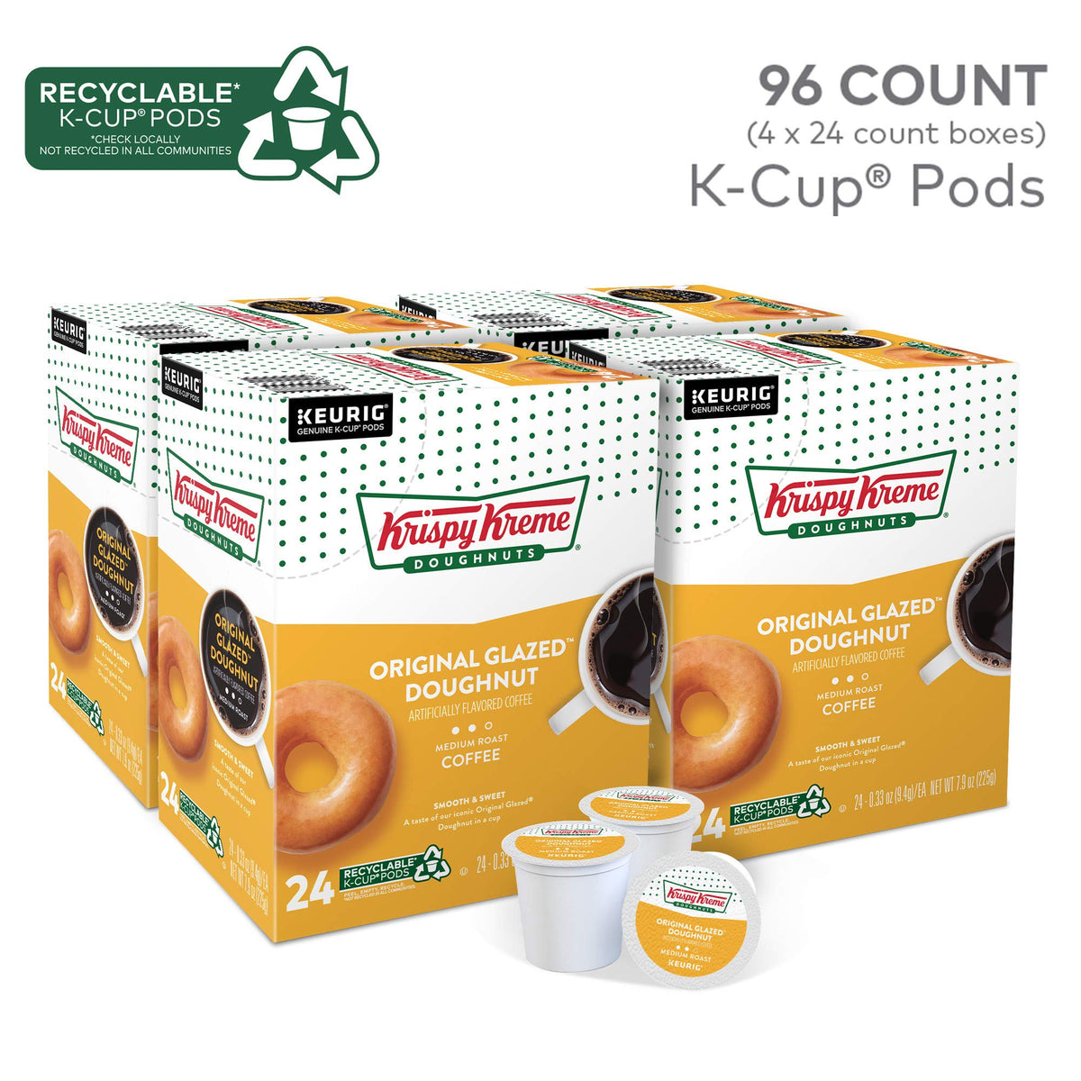Krispy Kreme Original Glazed Doughnut & Flavored Medium Roast Coffee Pods – Keurig K-Cup, 96 Count