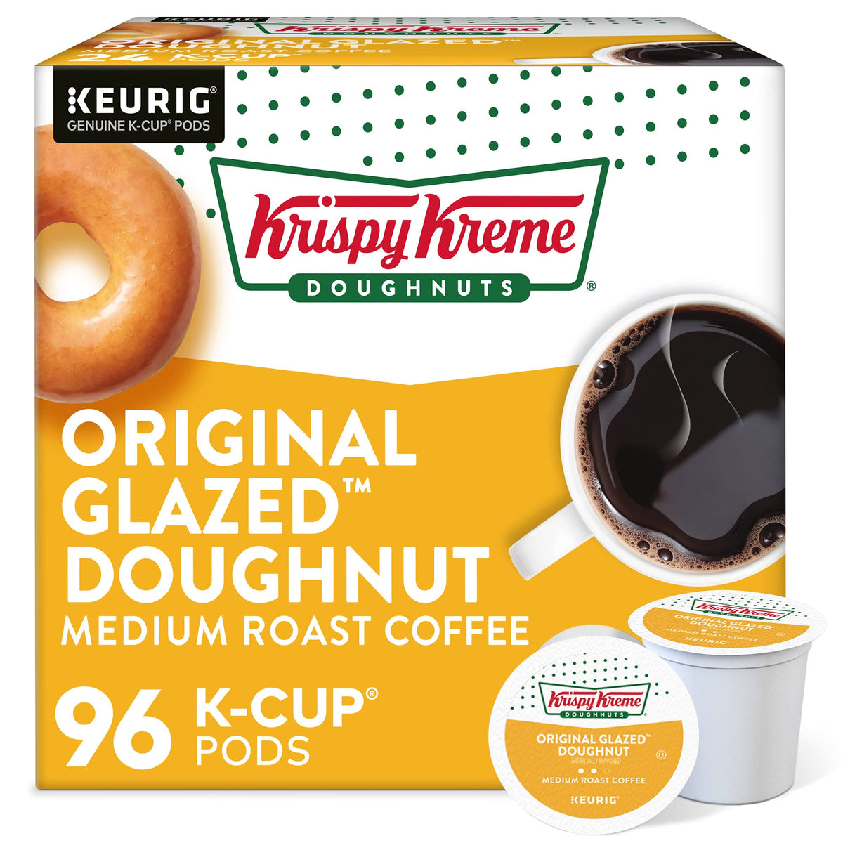 Krispy Kreme Original Glazed Doughnut & Flavored Medium Roast Coffee Pods – Keurig K-Cup, 96 Count