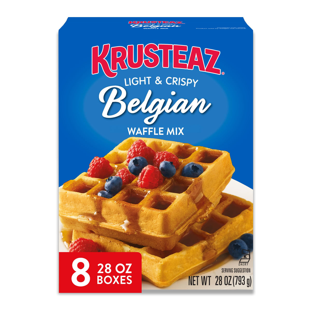 Krusteaz Light and Crispy Belgian Waffle Mix – 28 oz Box (Pack of 8)