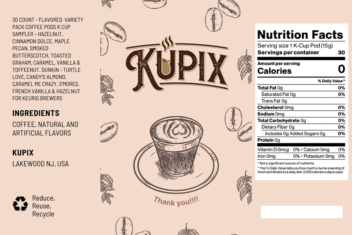KUPIX 30 Count Flavored Coffee Pods Variety Pack for Keurig – Hazelnut, Cinnamon Dolce, Vanilla & More