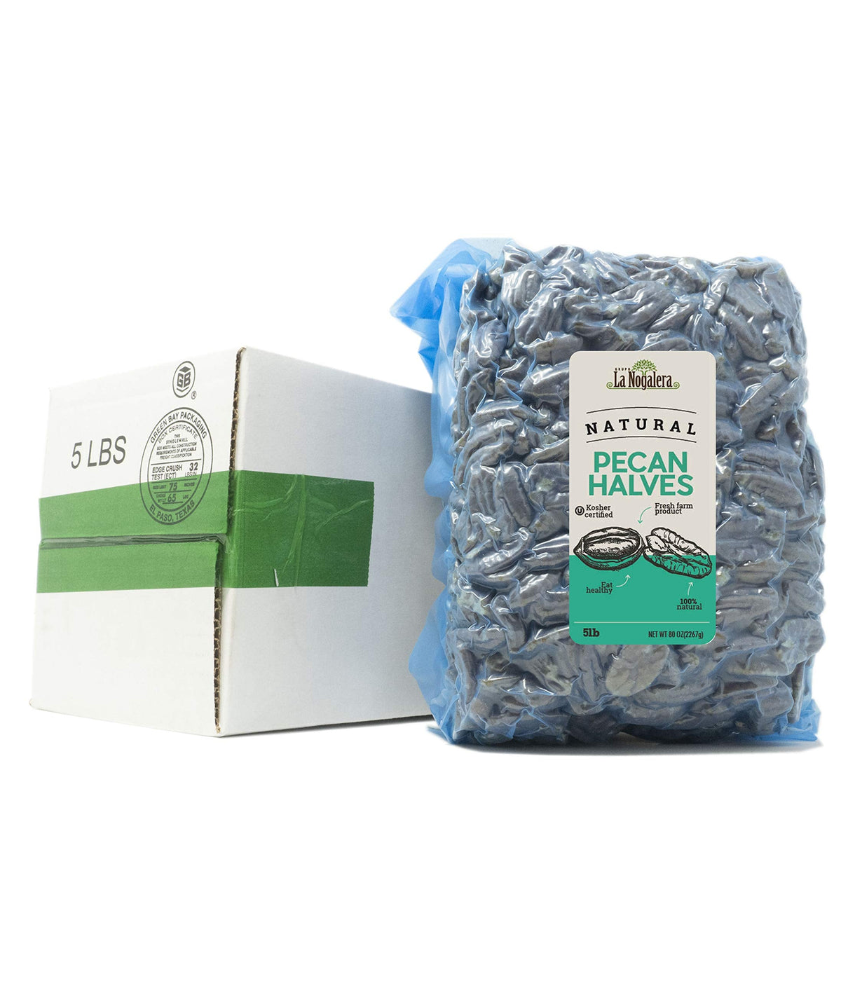 La Nogalera Pecans - Raw Pecan Halves, 5 lb Vacuum-Sealed Bag | Non-GMO, Kosher & Halal, Keto-Friendly