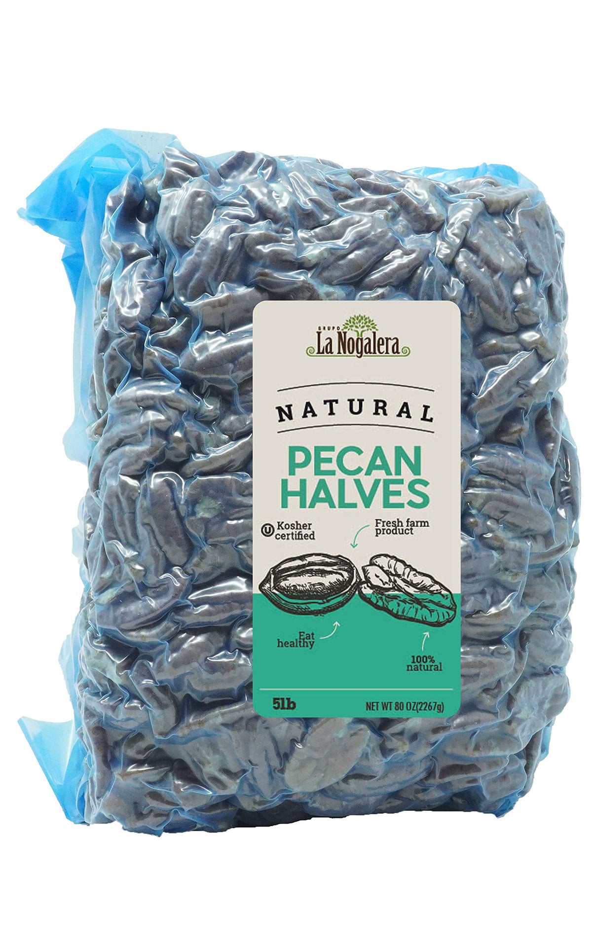La Nogalera Pecans - Raw Pecan Halves, 5 lb Vacuum-Sealed Bag | Non-GMO, Kosher & Halal, Keto-Friendly