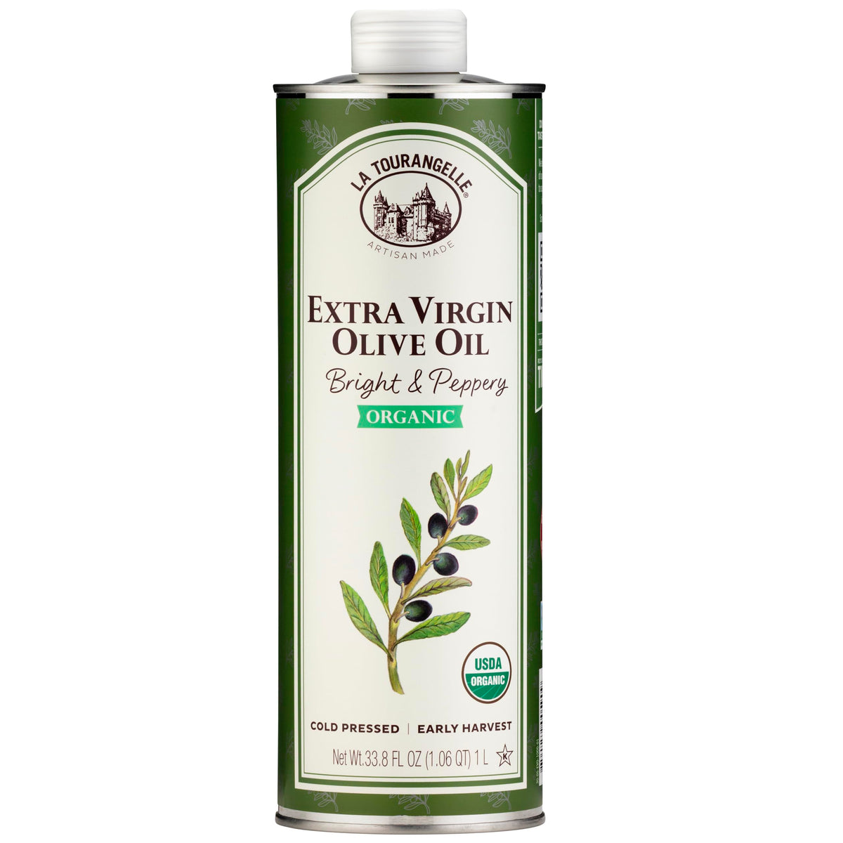 La Tourangelle Organic Extra Virgin Olive Oil – Cold-Pressed Early Harvest, Spain, 1L