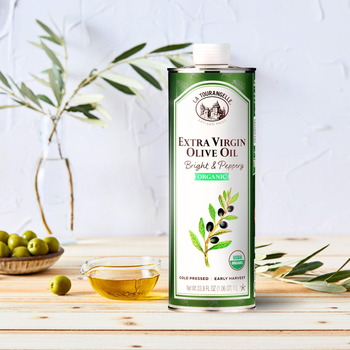 La Tourangelle Organic Extra Virgin Olive Oil – Cold-Pressed Early Harvest, Spain, 1L