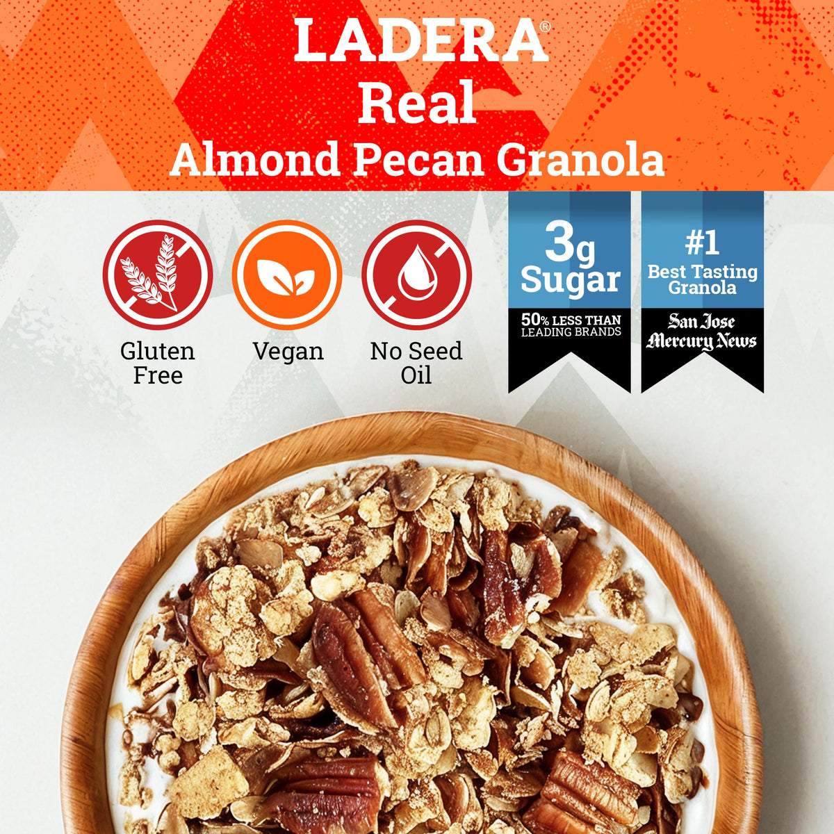 LADERA Almond Pecan Granola – Low Sugar, Gluten Free & Vegan, 2 lb