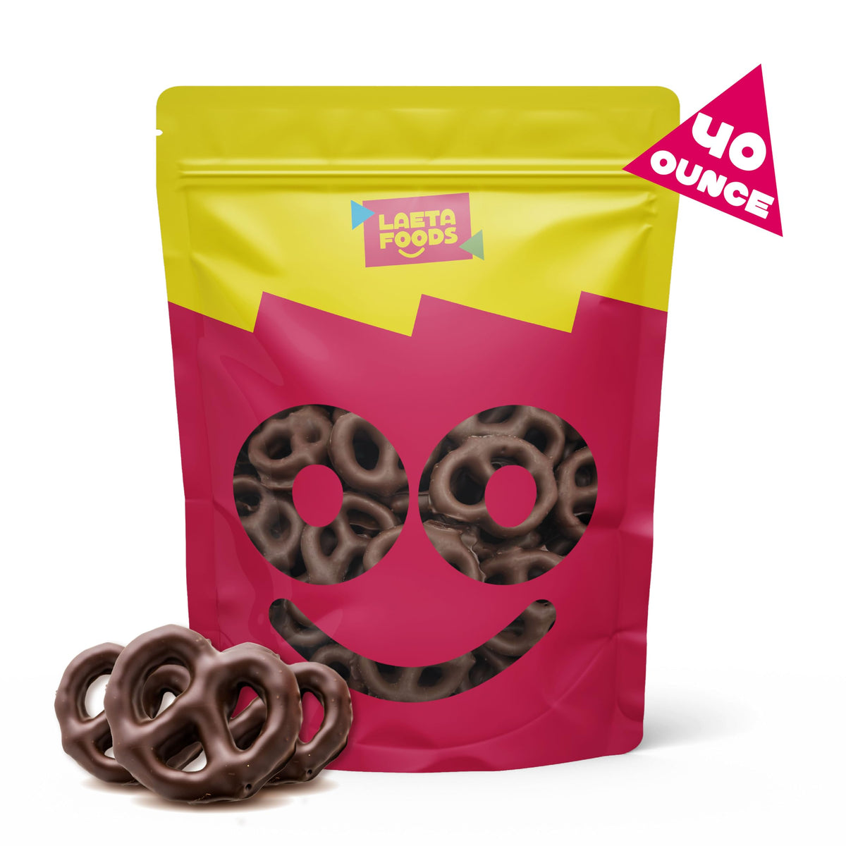 LAETAFOOD Dark Chocolate Covered Pretzels – 40 oz Bag | Salted, Mildly Sweet