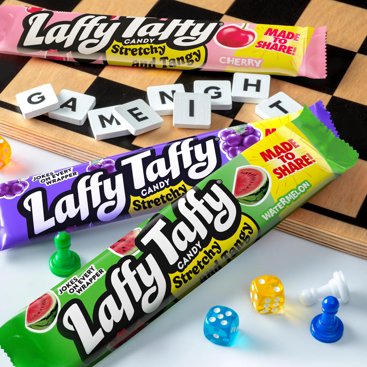 Laffy Taffy Stretchy & Tangy Variety Candy Box – Grape, Watermelon & Cherry (24 Bars)