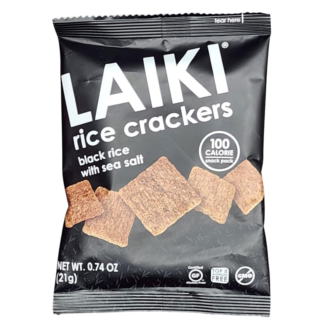LAIKI Gluten Free Rice Crackers – Black Pack | Low Sodium, Vegan, Non-GMO | GF Snack Pack 30