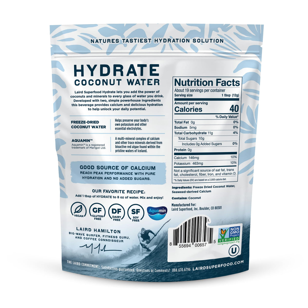 Laird Superfood HYDRATE Coconut Water Powder with Aquamin – Sugar-Free & Vegan (8 oz)