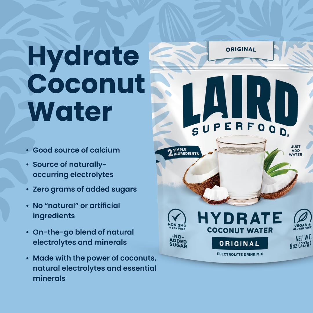 Laird Superfood HYDRATE Coconut Water Powder with Aquamin – Sugar-Free & Vegan (8 oz)