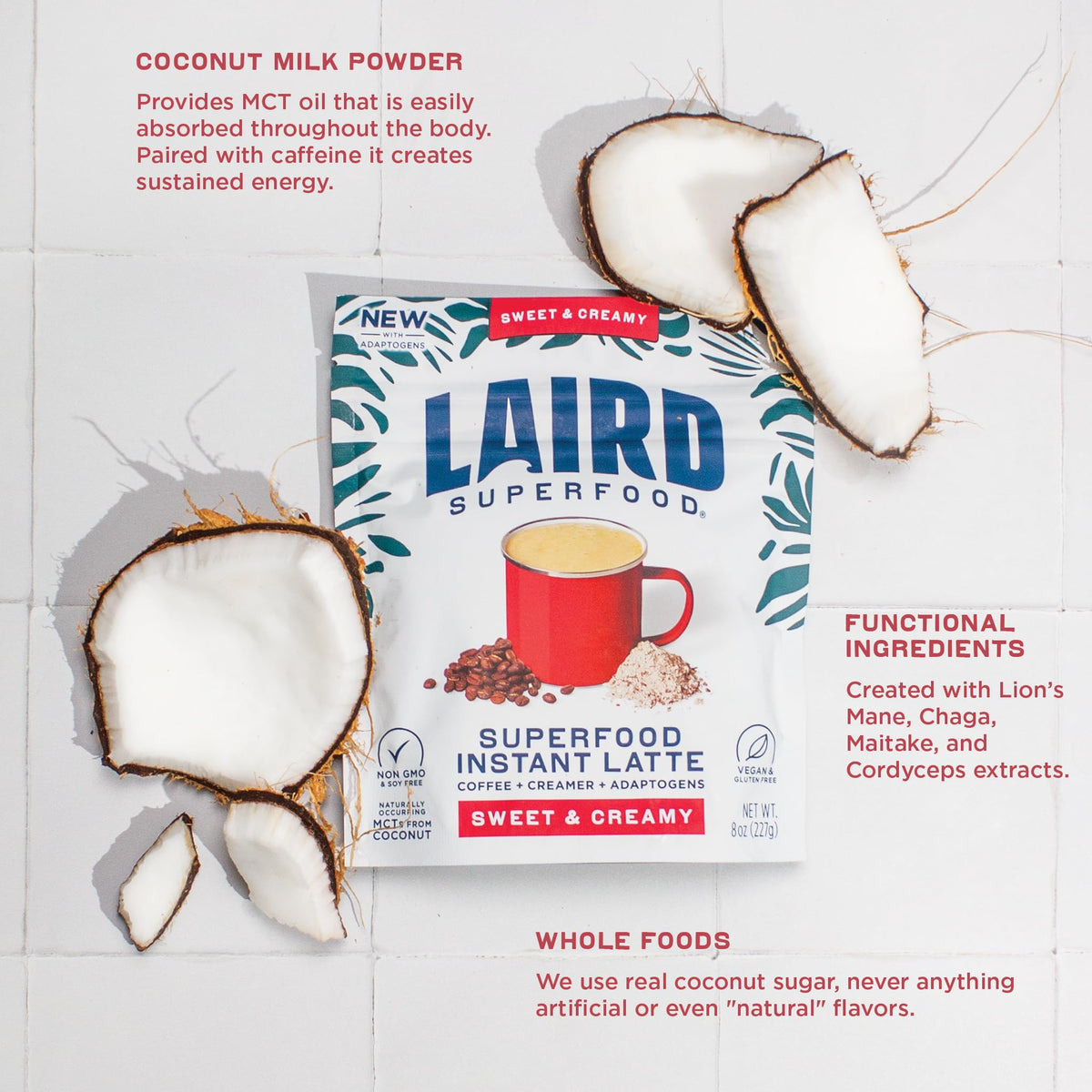 Laird Superfood Instant Latte Sweet & Creamy – Non-Dairy Creamer, 16 oz Bag