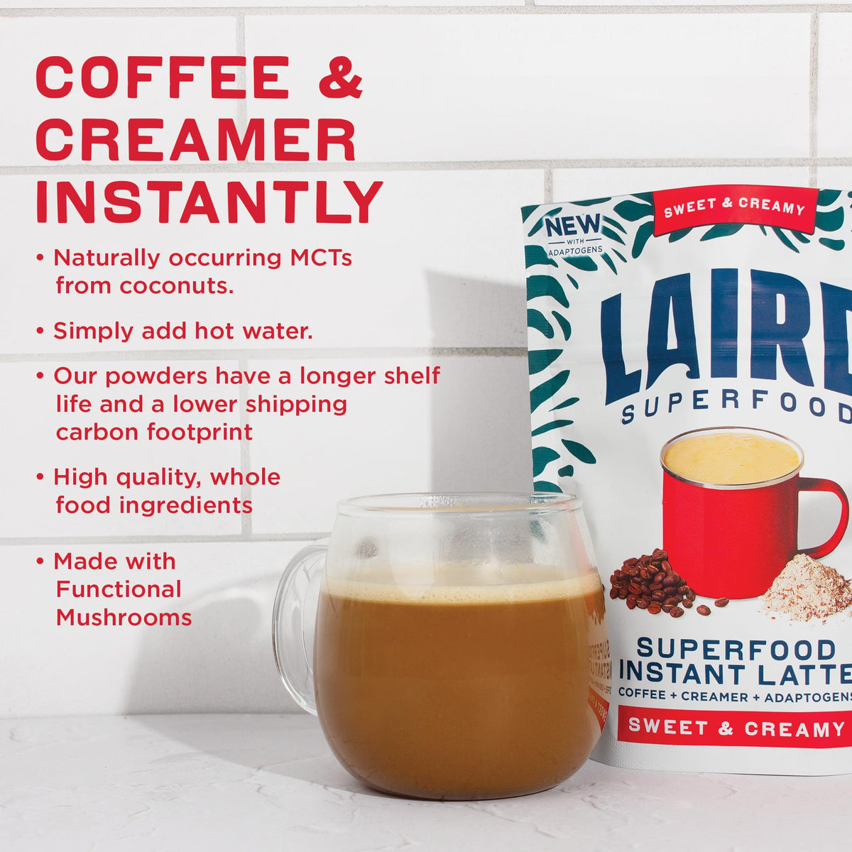Laird Superfood Instant Latte Sweet & Creamy – Non-Dairy Creamer, 16 oz Bag