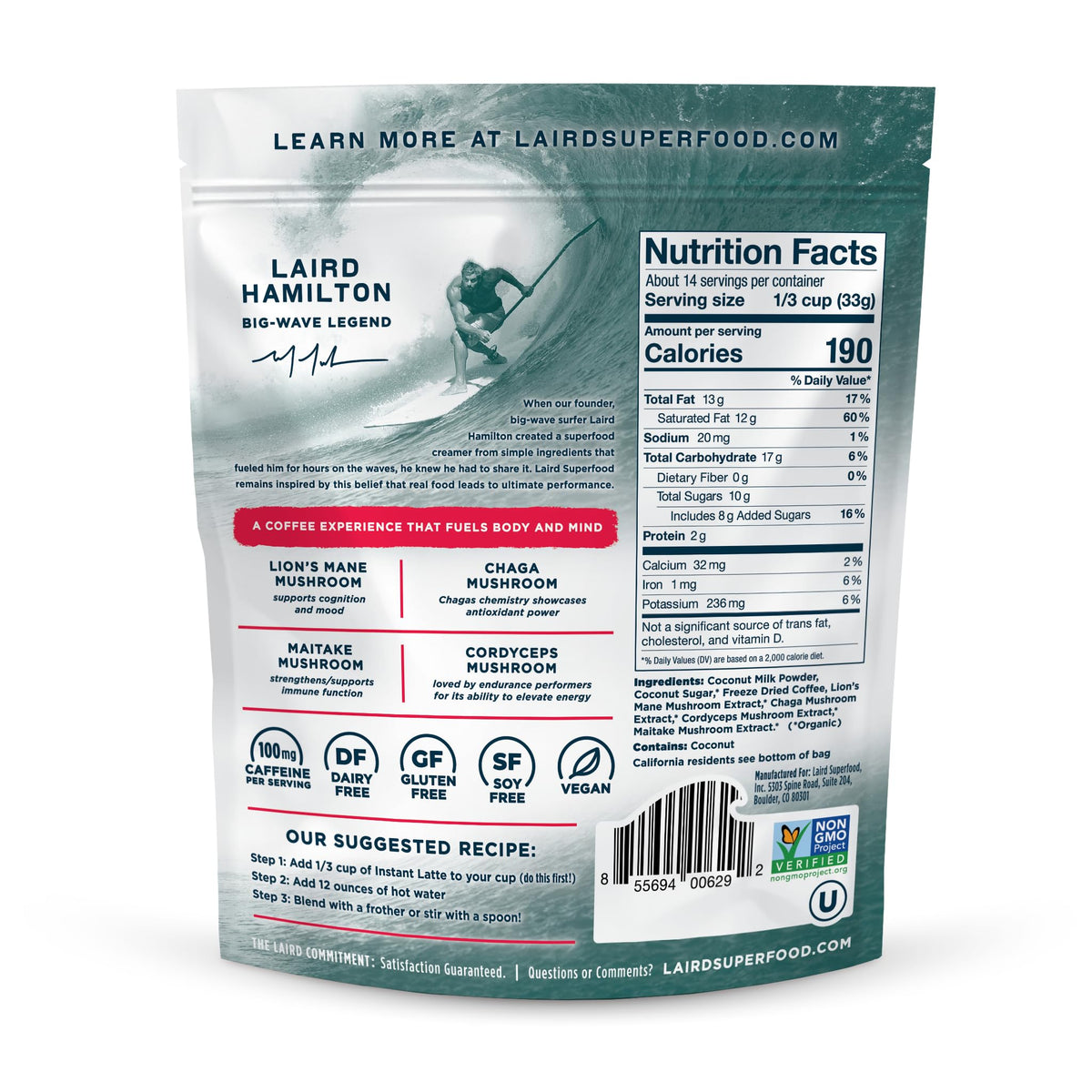 Laird Superfood Instant Latte Sweet & Creamy – Non-Dairy Creamer, 16 oz Bag