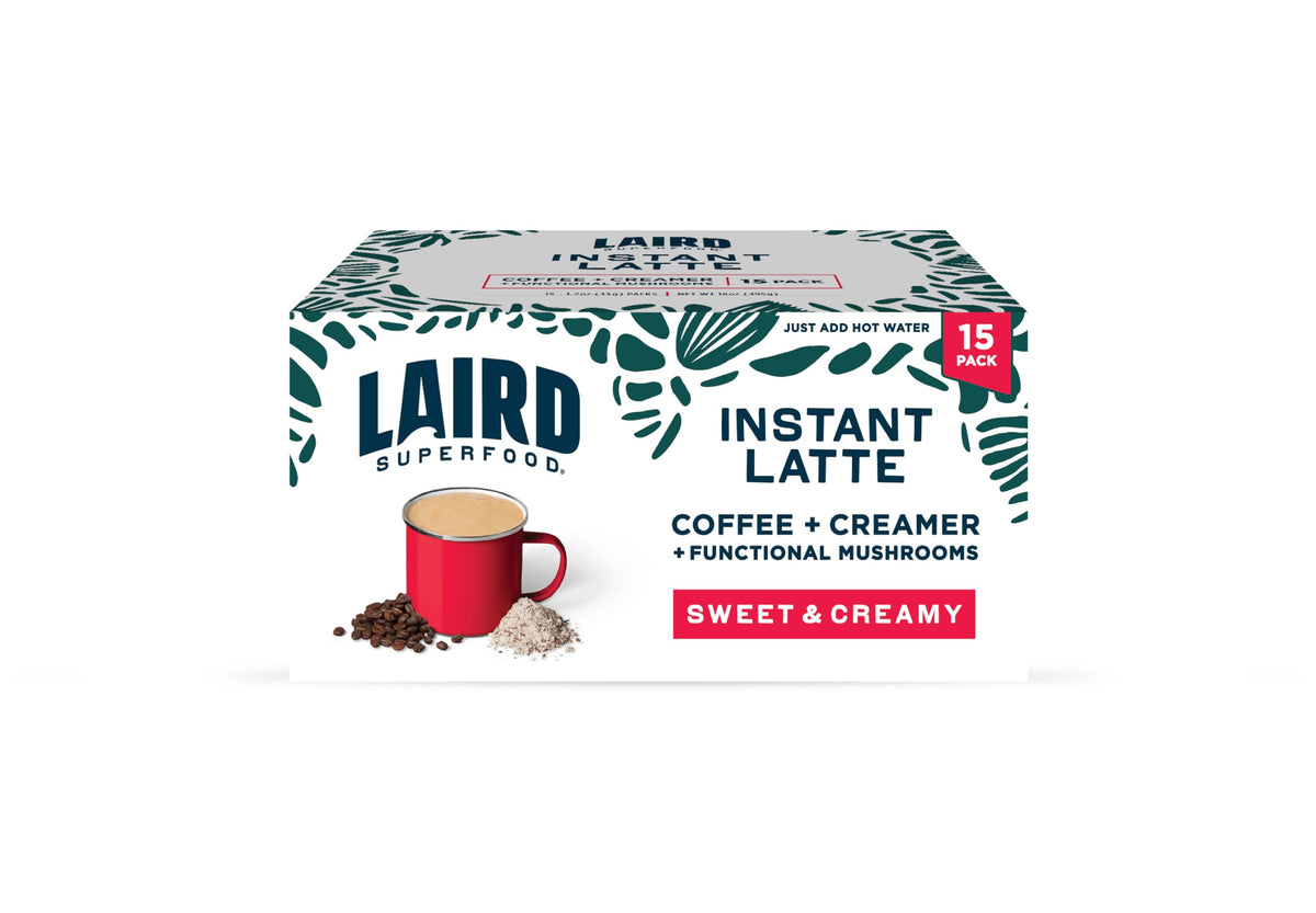 Laird Superfood Instant Latte Sweet & Creamy – Non-Dairy Creamer, Gluten Free, Vegan, 15 Sachets