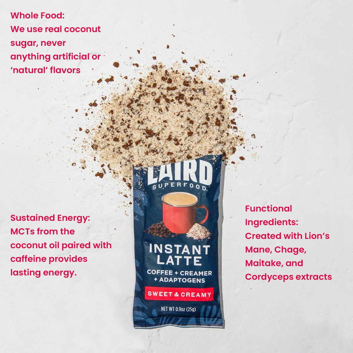 Laird Superfood Instant Latte Sweet & Creamy – Non-Dairy Creamer, Gluten Free, Vegan, 15 Sachets