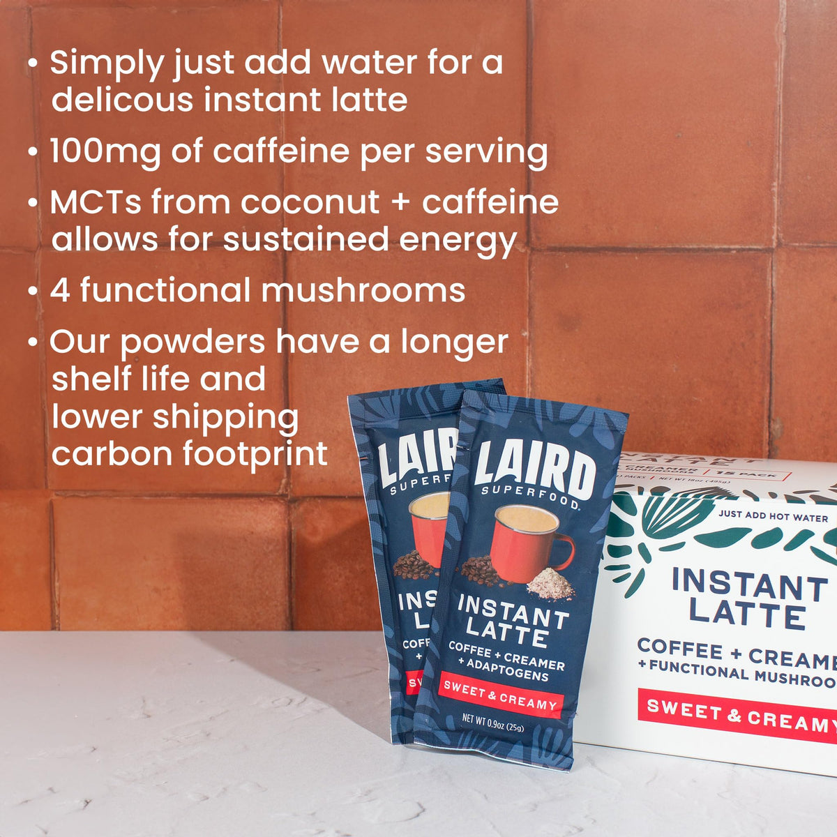 Laird Superfood Instant Latte Sweet & Creamy – Non-Dairy Creamer, Gluten Free, Vegan, 15 Sachets