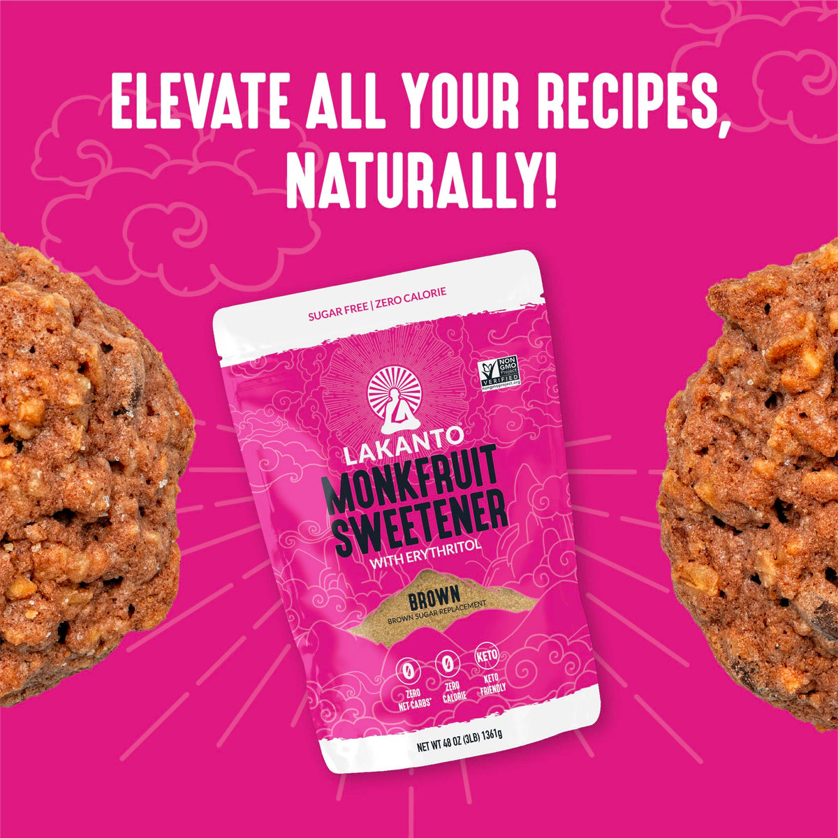 Lakanto Brown Monk Fruit Sweetener with Erythritol – Zero Calorie Brown Sugar Substitute (3 lb) | Vegan, Keto, Gluten Free
