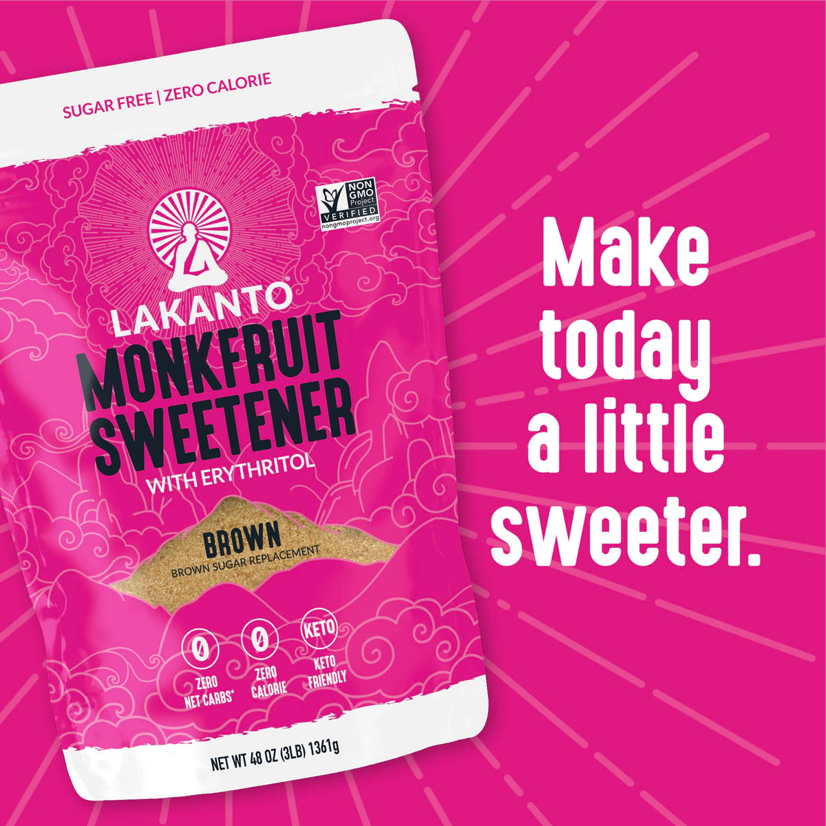 Lakanto Brown Monk Fruit Sweetener with Erythritol – Zero Calorie Brown Sugar Substitute (3 lb) | Vegan, Keto, Gluten Free