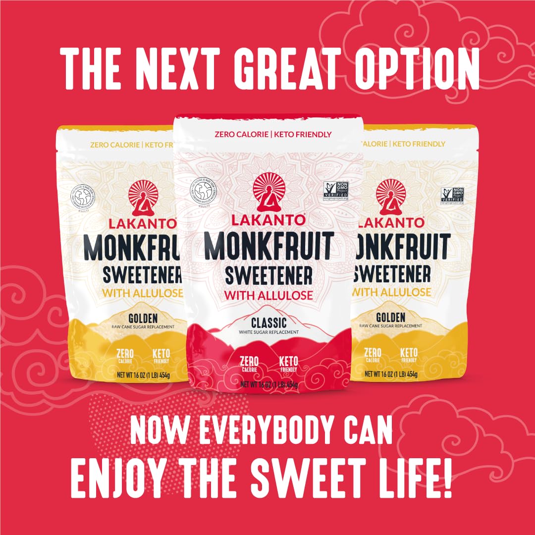 Lakanto Classic Monk Fruit Sweetener with Allulose – Zero Calorie Sugar Substitute for Baking, Coffee & Tea | Gluten Free, Keto