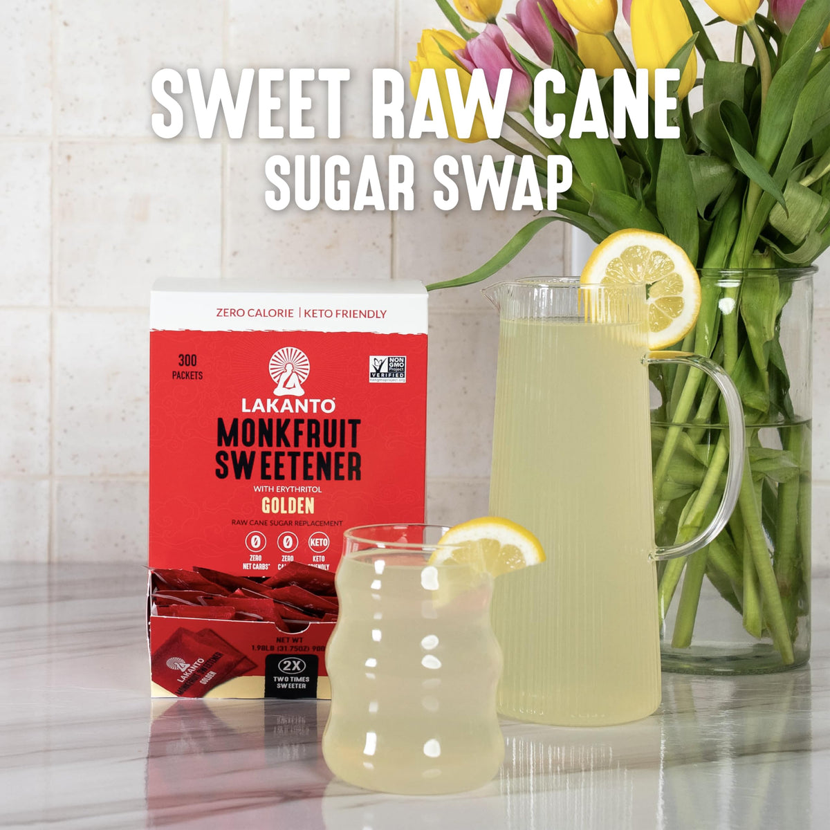 Lakanto Golden Monk Fruit Sweetener Packets with Erythritol — 2x Sweetness, 30 g Sachets, 300 Count
