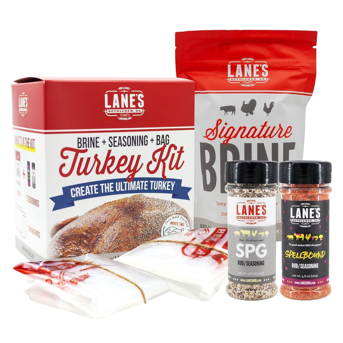 Lane's Ultimate Turkey Brine Kit with Bags — 20 oz Brine, SPG, Spellbound Rub, 2 XL Bags