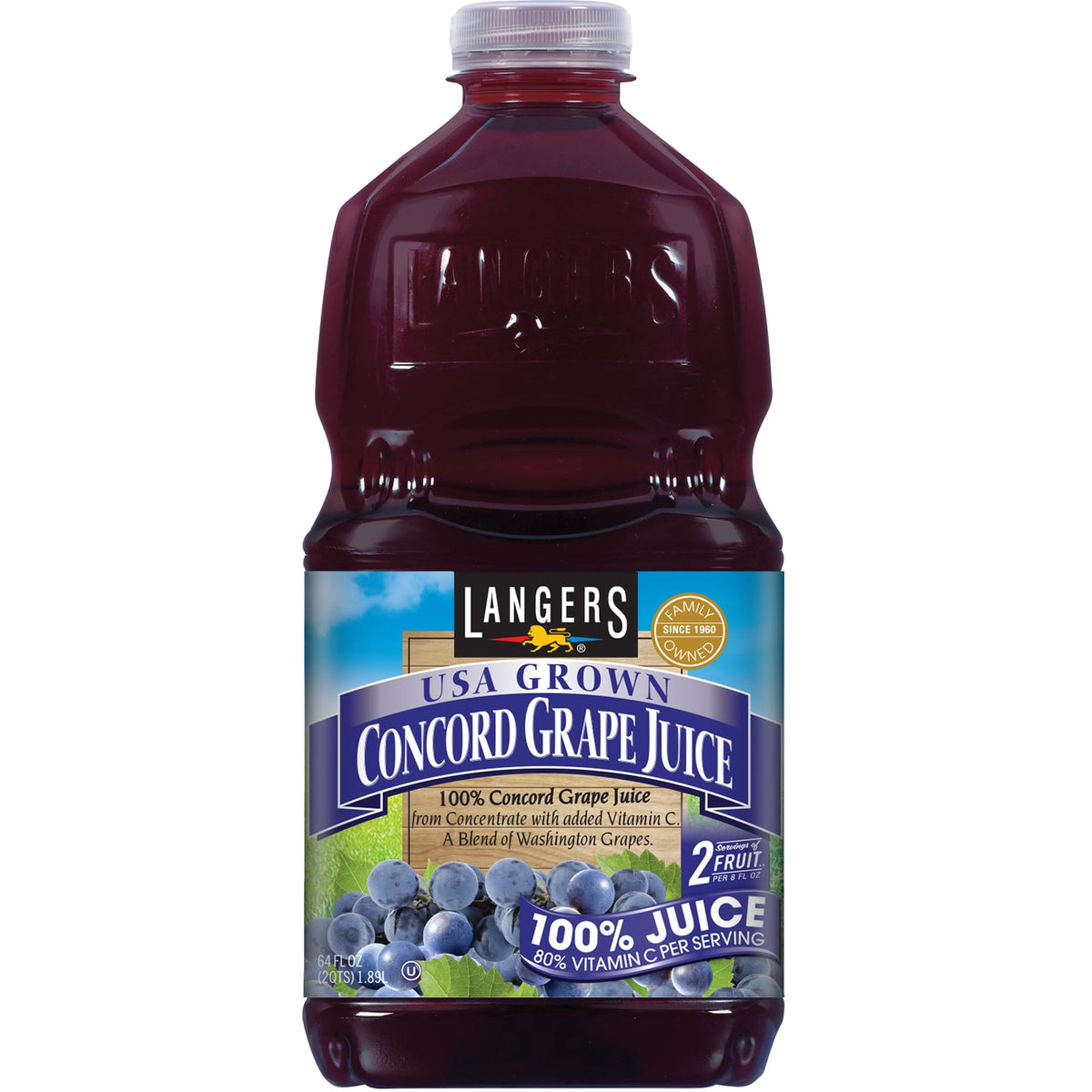 Langers 100% USA Grown Concord Grape Juice - 64 Fl Oz (Pack of 8)