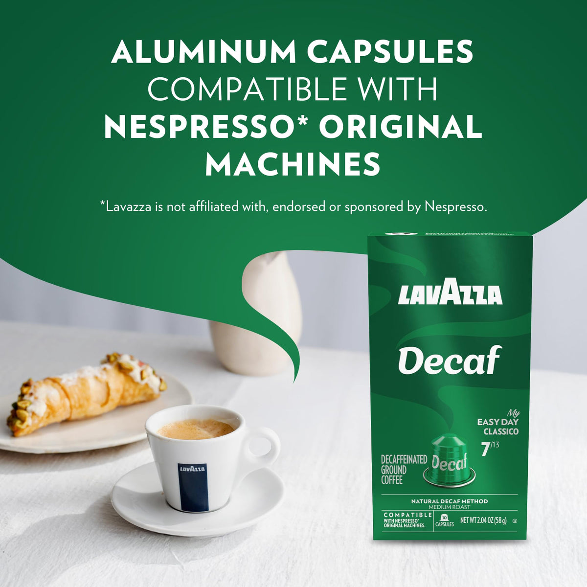 Lavazza Decaf Aluminum Capsules for Nespresso Original Machines – Medium Roast (60 Capsules)