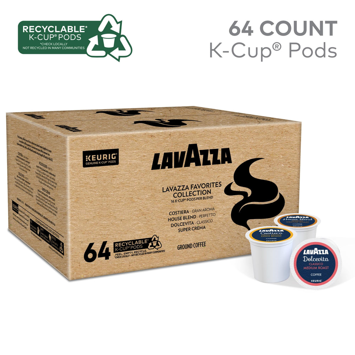 Lavazza Favorites Collection Variety Pack – 64 K-Cup Pods (Light & Medium Roast)