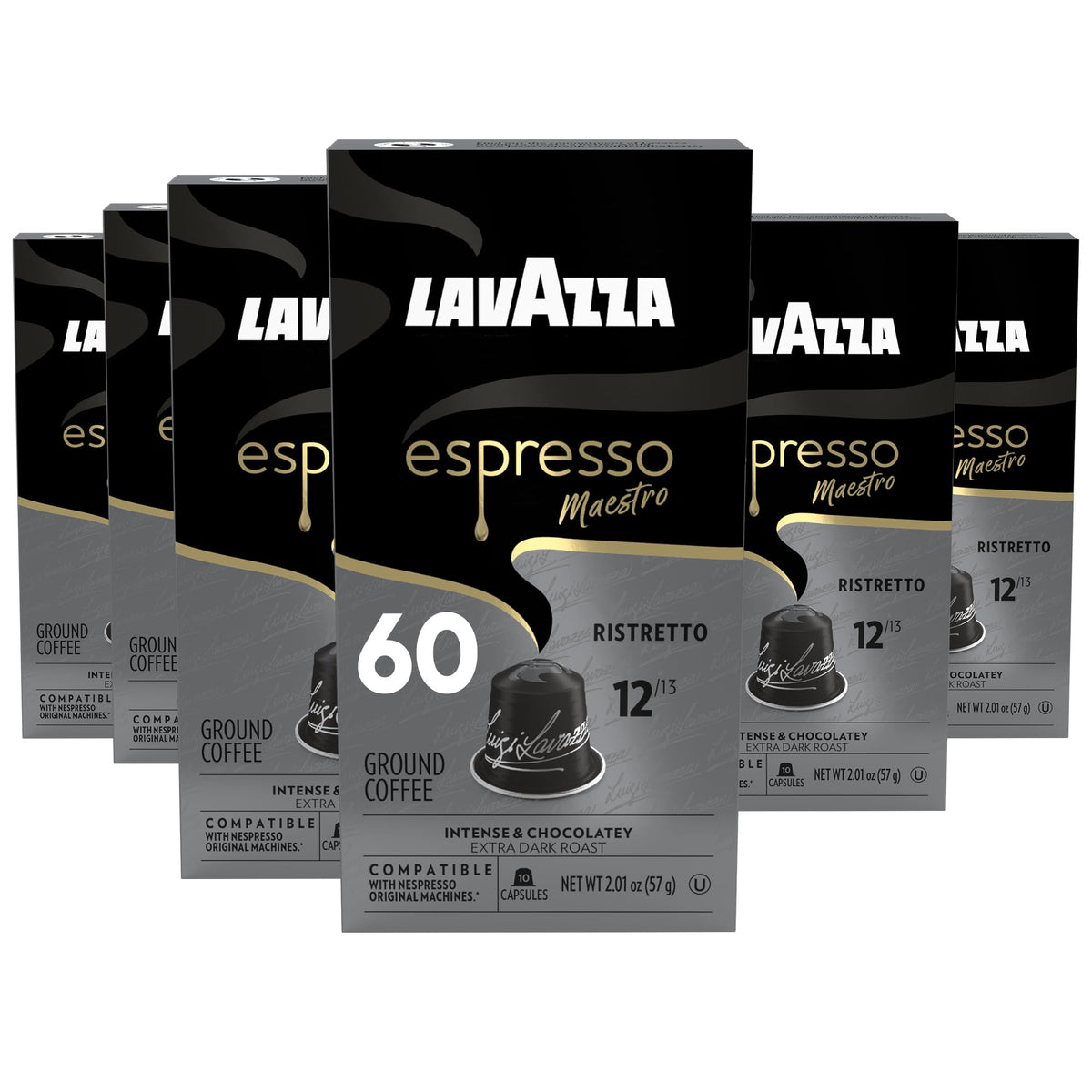 Lavazza Ristretto Noble Dark Roast Capsules for Nespresso Original — 60 Count (Pack of 6)