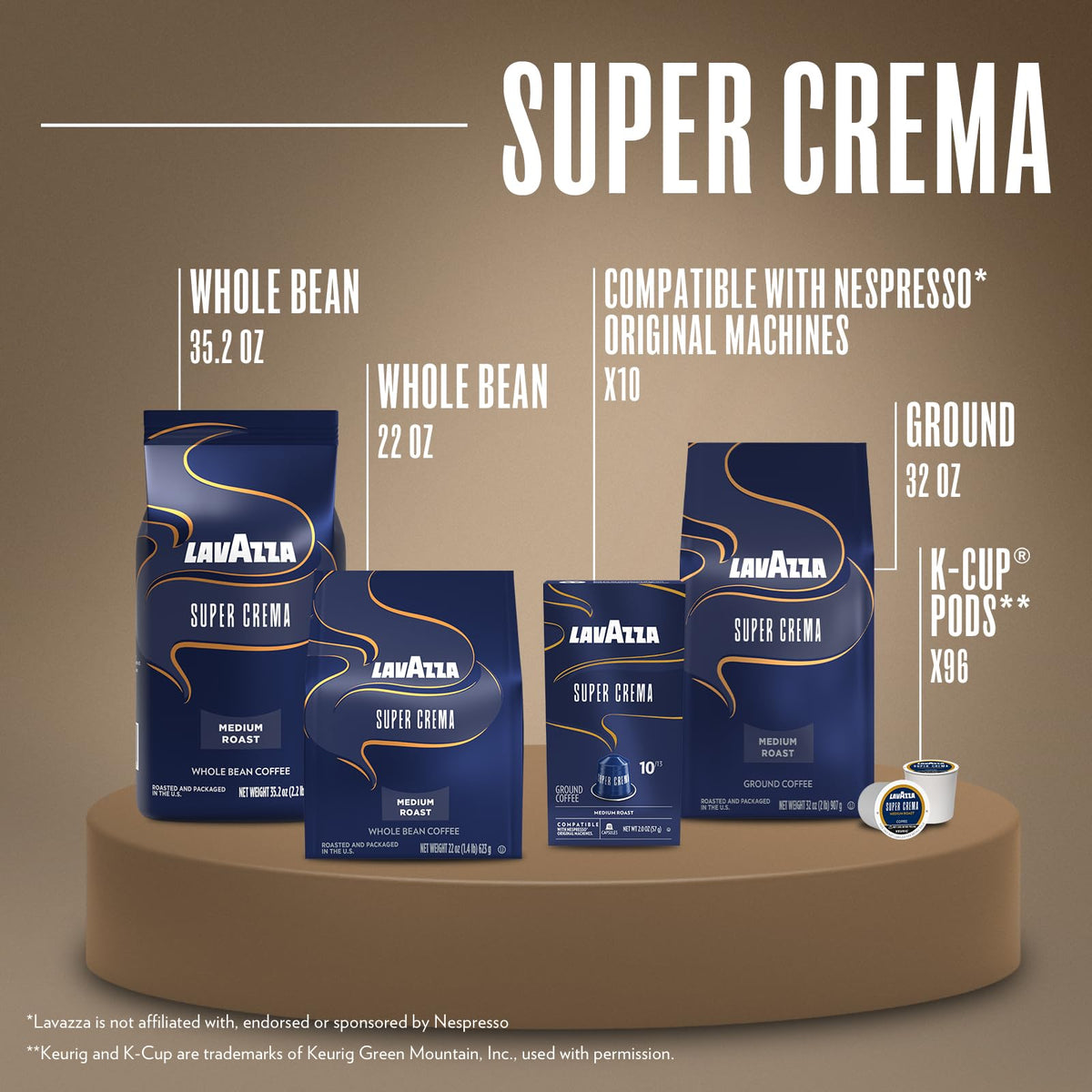 Lavazza Super Crema Whole Bean Coffee – Medium Espresso Roast, Arabica & Robusta, 2.2 lb Bag