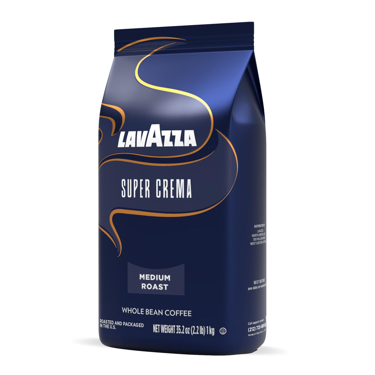 Lavazza Super Crema Whole Bean Coffee – Medium Espresso Roast, Arabica & Robusta, 2.2 lb Bag