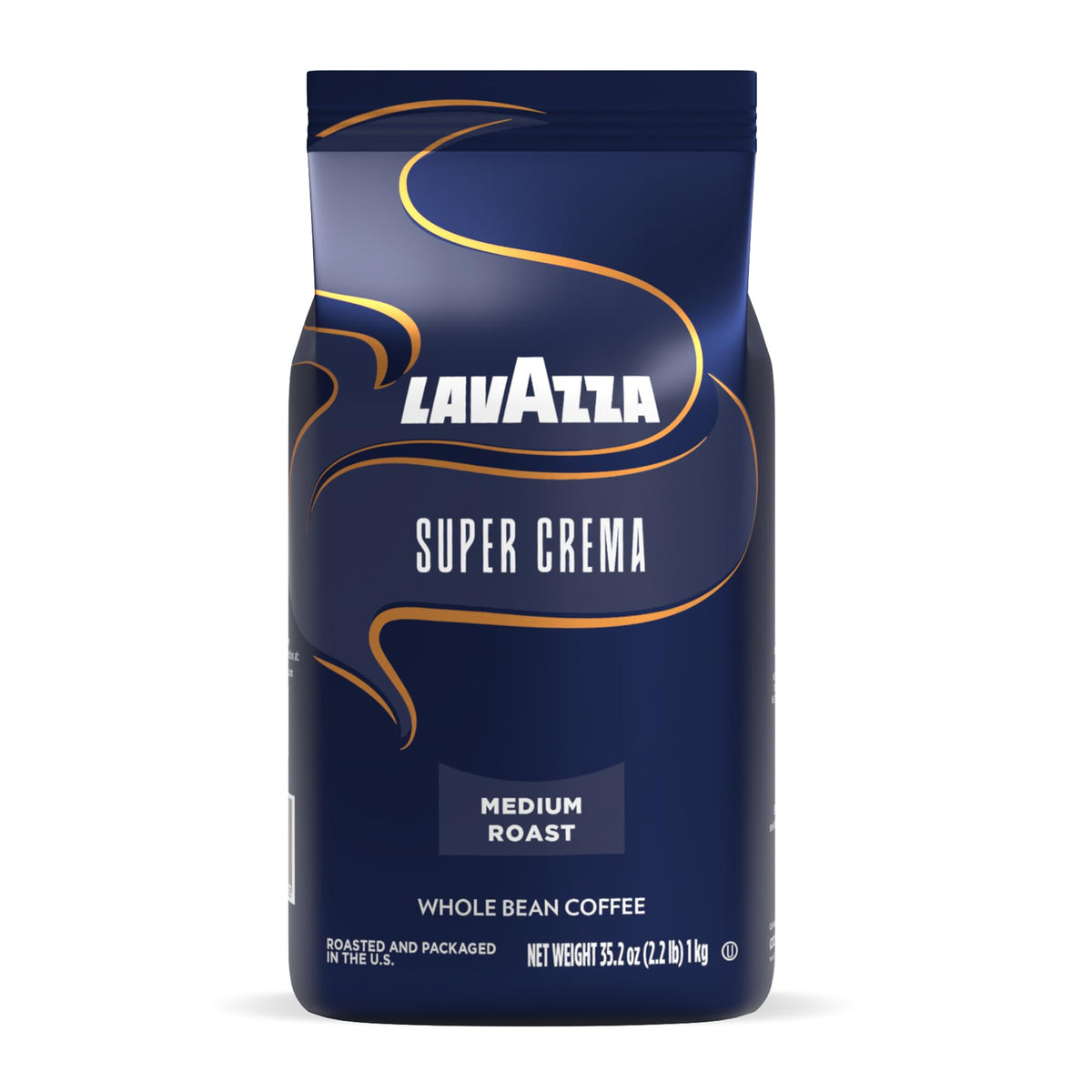 Lavazza Super Crema Whole Bean Coffee – Medium Espresso Roast, Arabica & Robusta, 2.2 lb Bag