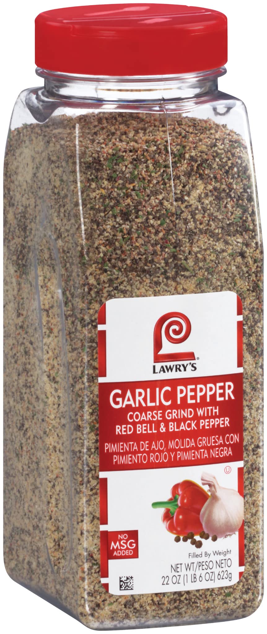 Lawry's Coarse Grind Garlic Pepper with Red Bell & Black Pepper, 22 oz | Versatile Seasoning for Beef, Seafood & Veggies