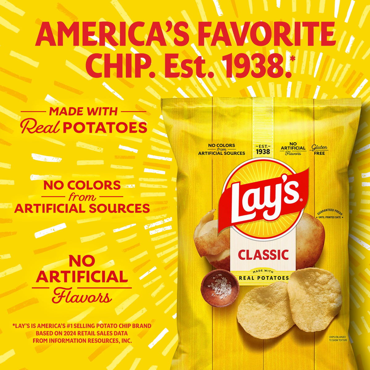 Lay's Classic Potato Chips — 64 Pack (1.5 oz Bags) | Gluten Free, Trans Fat Free