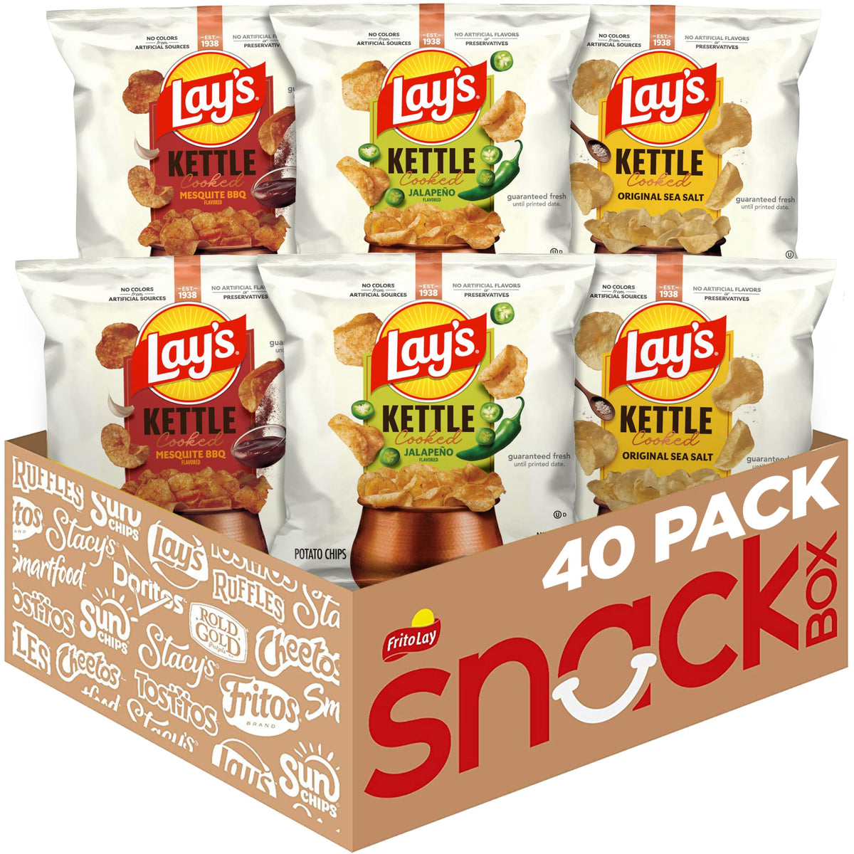 Lay's Kettle Cooked Potato Chips Variety Pack, 0.85 oz Each, Pack of 40