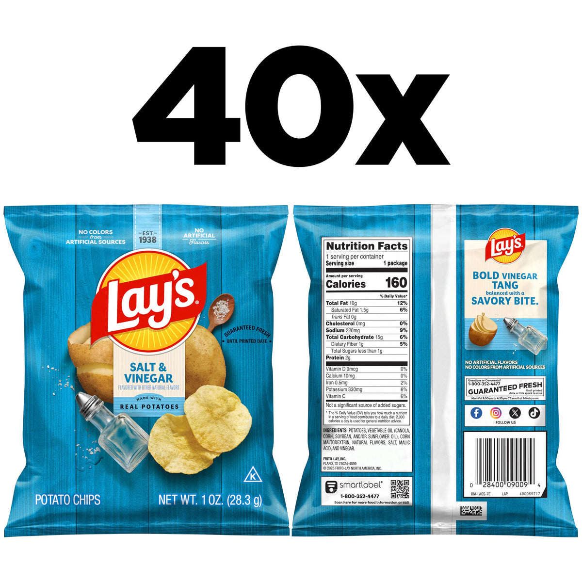 Lay's Salt & Vinegar Potato Chips — 40 x 1 oz Bags (Packaging May Vary)