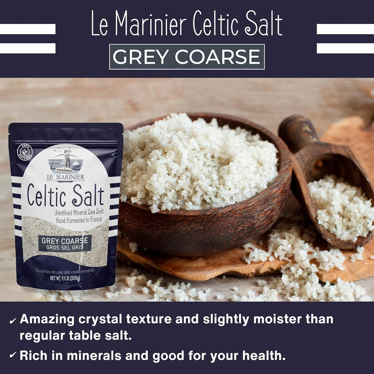 Le Marinier Celtic Salt Grey Coarse – 2 x 1.1 lb Unrefined French Sea Salt