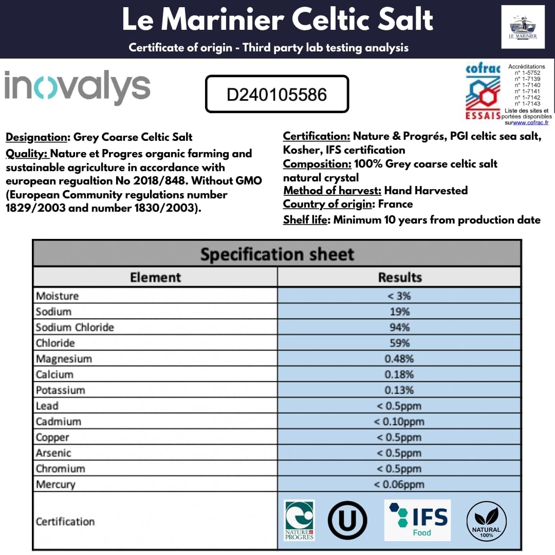 Le Marinier Celtic Salt Grey Coarse – 5lb Organic French Sea Salt, Unrefined & Hand Harvested