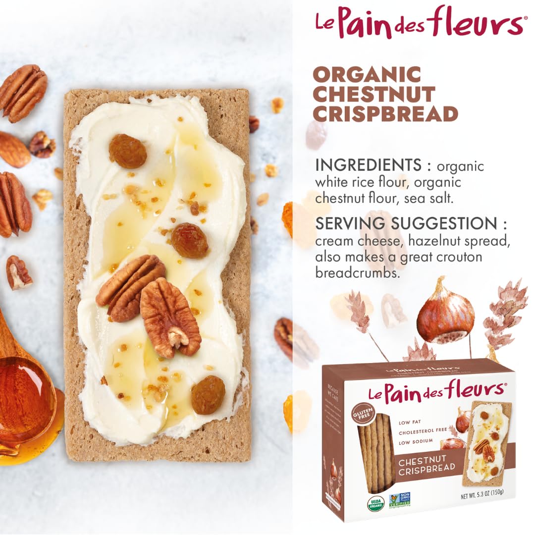 Le Pain des Fleurs Organic Chestnut Crispbread - Gluten Free, Kosher, Vegan - 6 Pack
