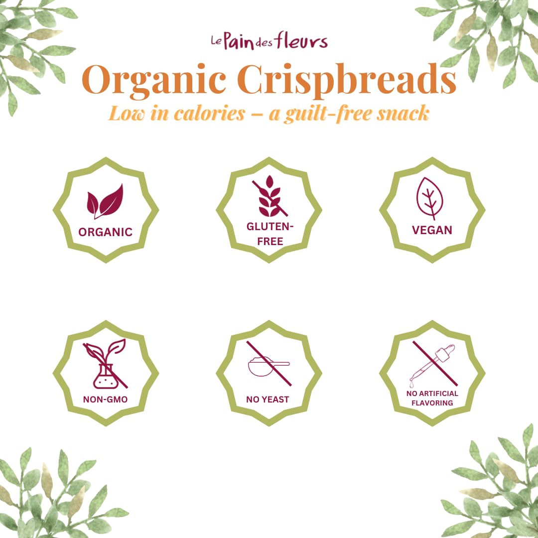 Le Pain des Fleurs Organic Quinoa Crispbread – Gluten Free, Kosher, Vegan, 6 Pack (5.3 oz Each)